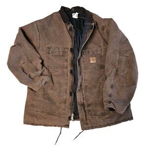 VTG Carhartt C26 Duck Arctic Coat XXL Tall Dark Brown Canvas Corduroy Union USA